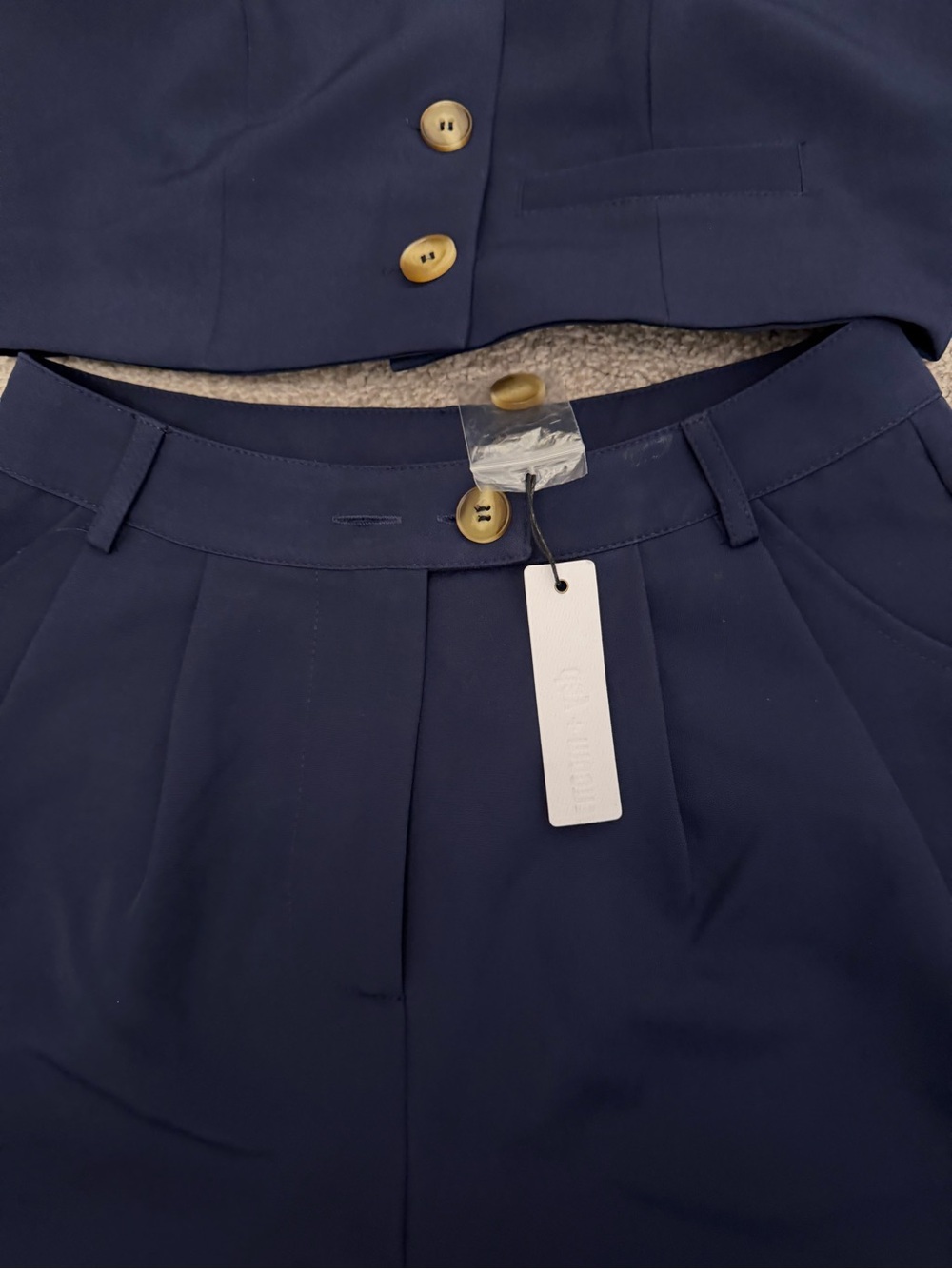 Tailored Navy Cropped Vest & High-Waist Shorts Set - Picture 3 of 5